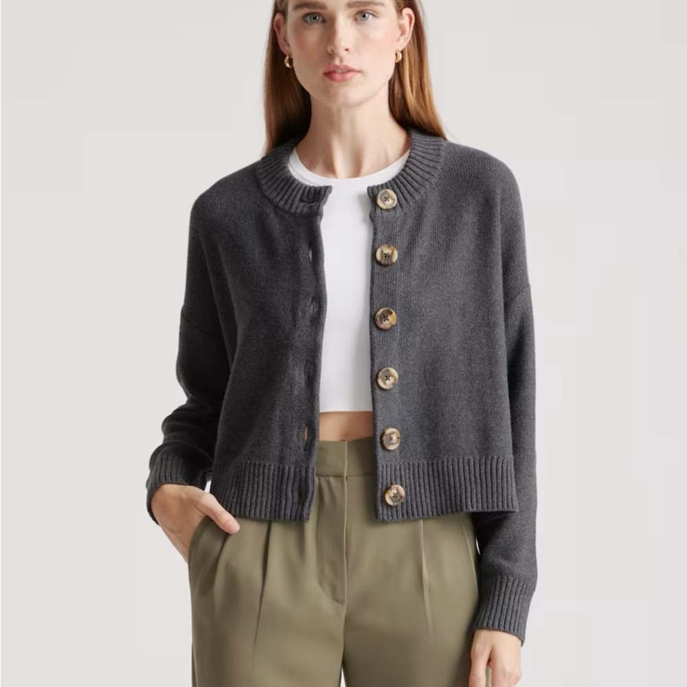 Quince Charcoal Button-Up Cardigan